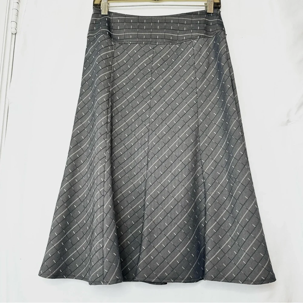 Gray-Brown Midi Skirt with Rhinestone and Chain Accents